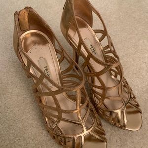 Rose gold copper prada cage heels 37